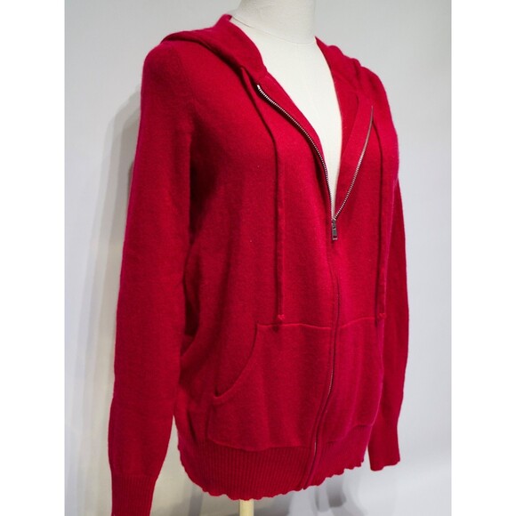 C By Bloomingdale's Red 100% 2-Ply Cashmere Full-Zip Hoodie Sweater Women Size S - Picture 4 of 15